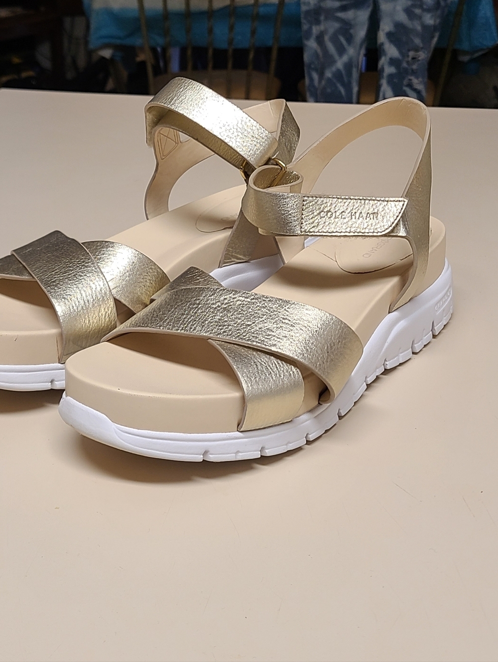 Cole Haan ZeroGrand Chunky Metallic leather crisscross platform sandals size 10